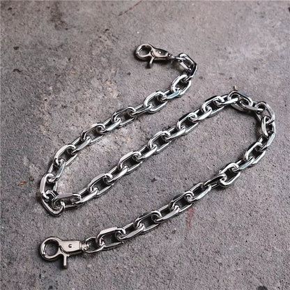 Trendy Punk Hip-Hop Leather Belt Waist Chain for Men and Women Silver Metal Pants Chain Accessory for Jeans