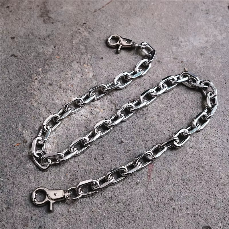 Trendy Punk Hip-Hop Leather Belt Waist Chain for Men and Women Silver Metal Pants Chain Accessory for Jeans