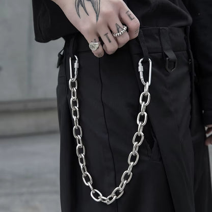 Trendy Punk Hip-Hop Leather Belt Waist Chain for Men and Women Silver Metal Pants Chain Accessory for Jeans