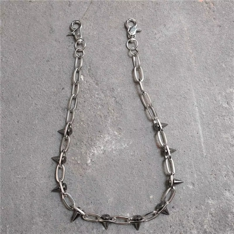 Trendy Punk Hip-Hop Leather Belt Waist Chain for Men and Women Silver Metal Pants Chain Accessory for Jeans