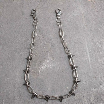 Trendy Punk Hip-Hop Leather Belt Waist Chain for Men and Women Silver Metal Pants Chain Accessory for Jeans